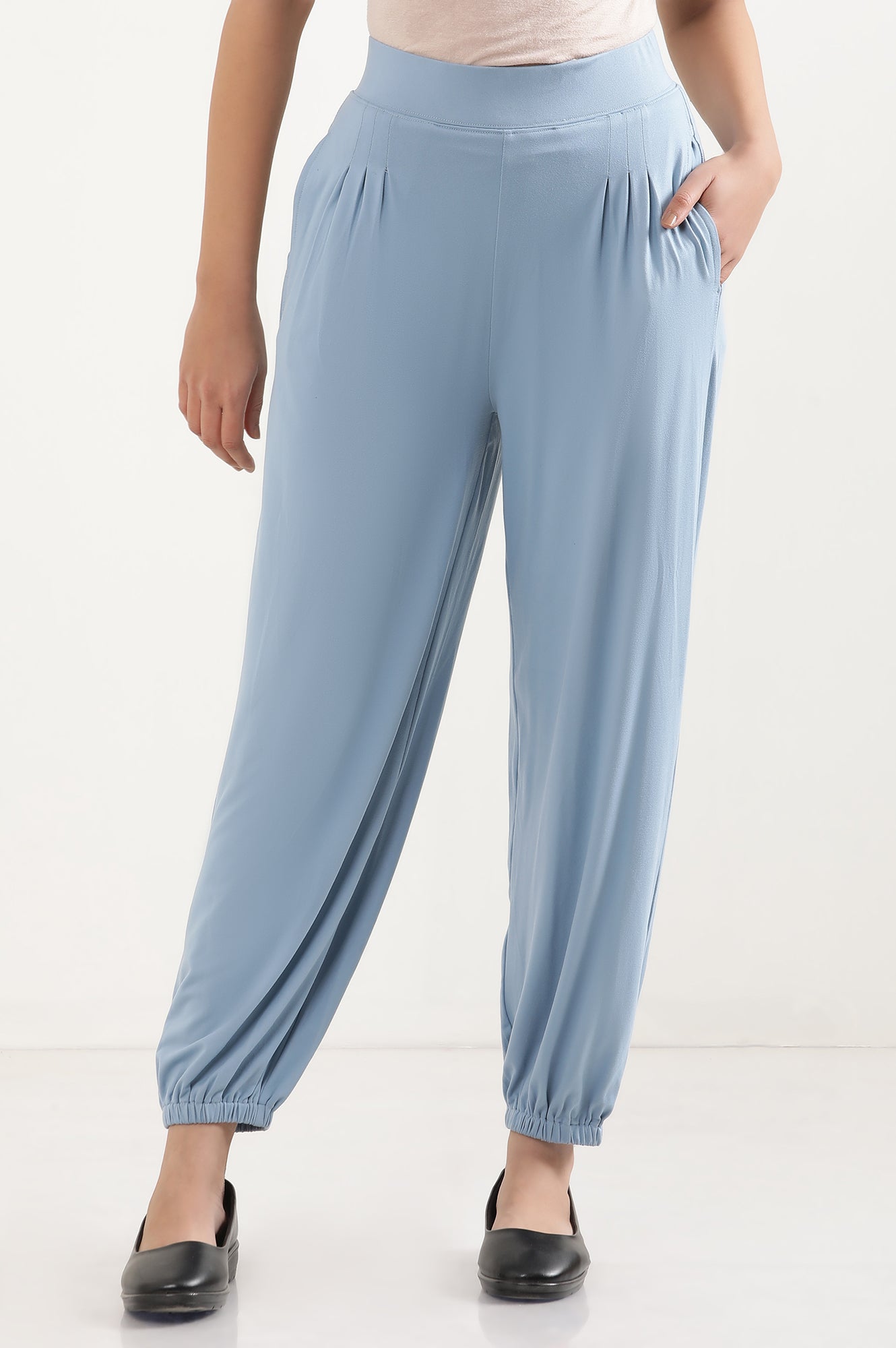 Blue Pleated Harem Pants