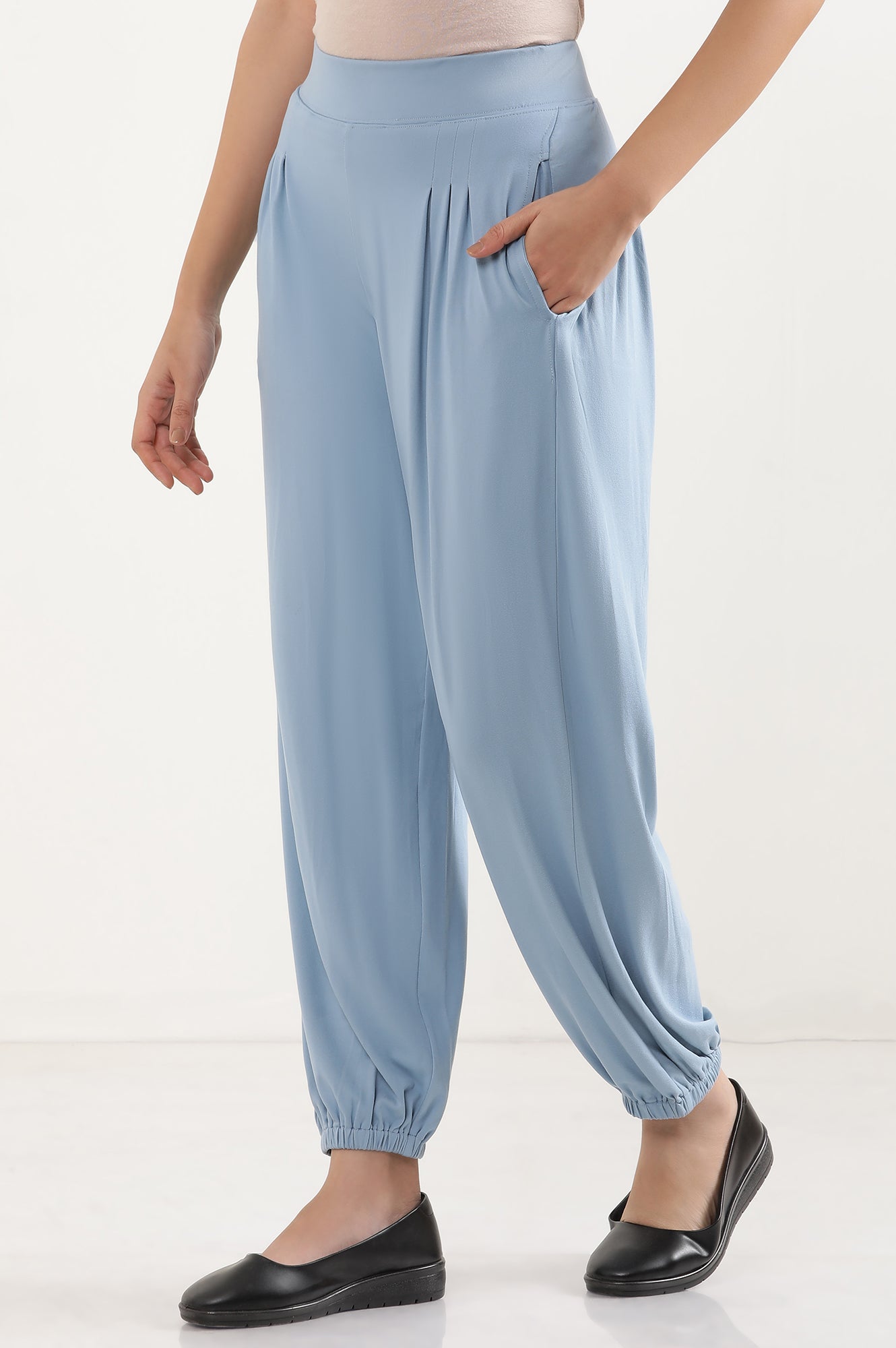 Blue Pleated Harem Pants