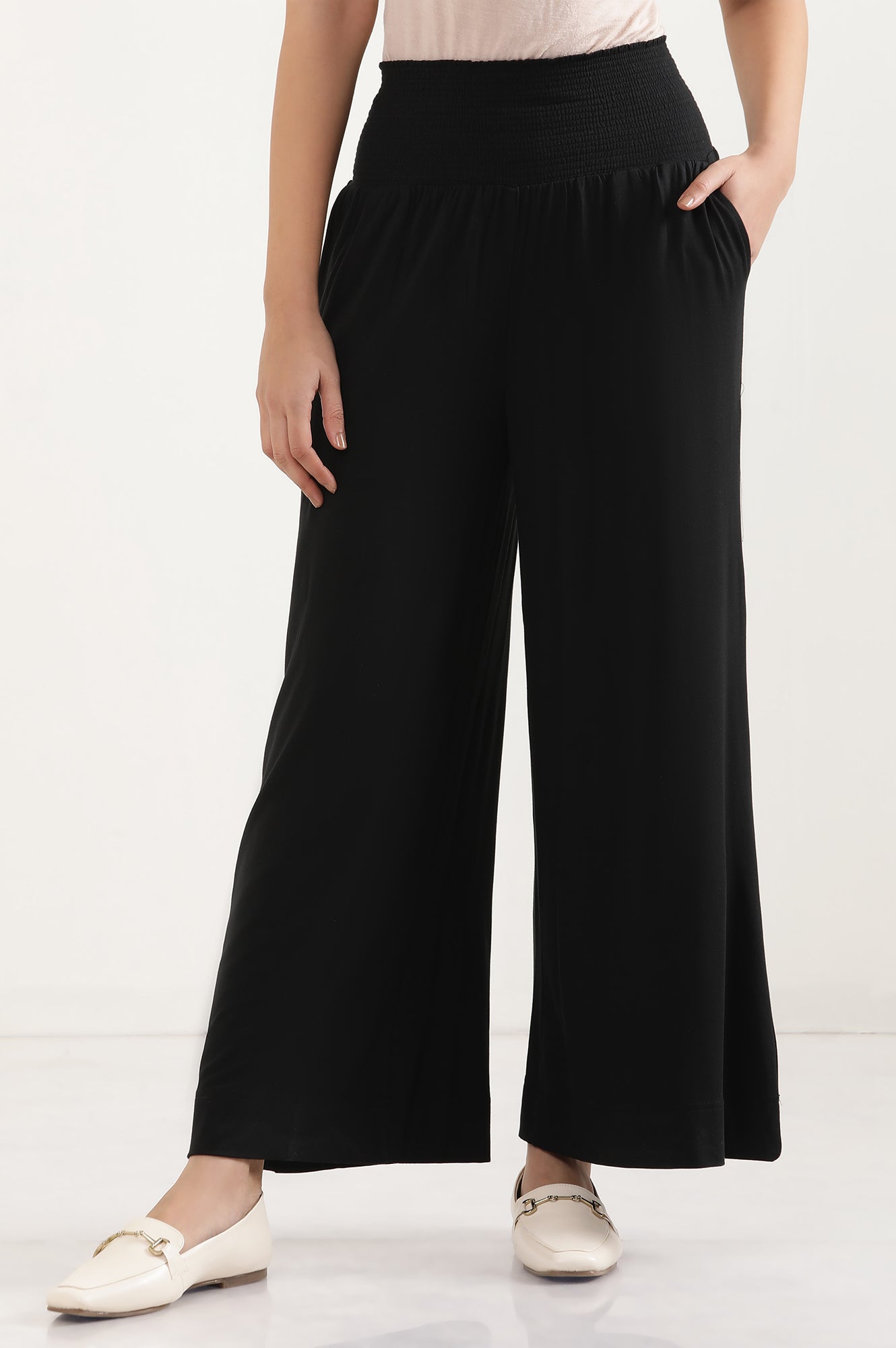 Black Flared Pants with Smoked Waistbelt