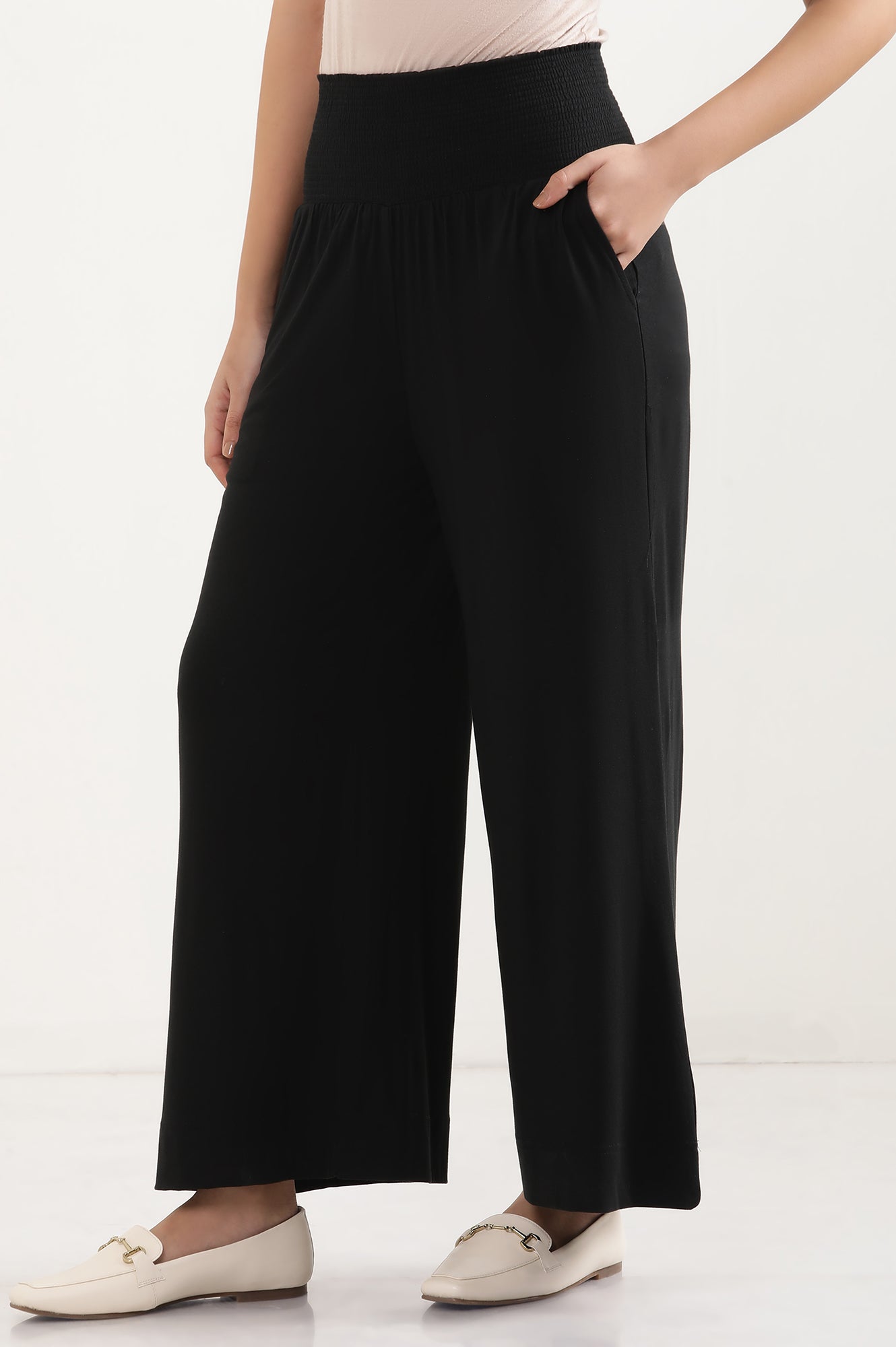 Black Flared Pants with Smoked Waistbelt