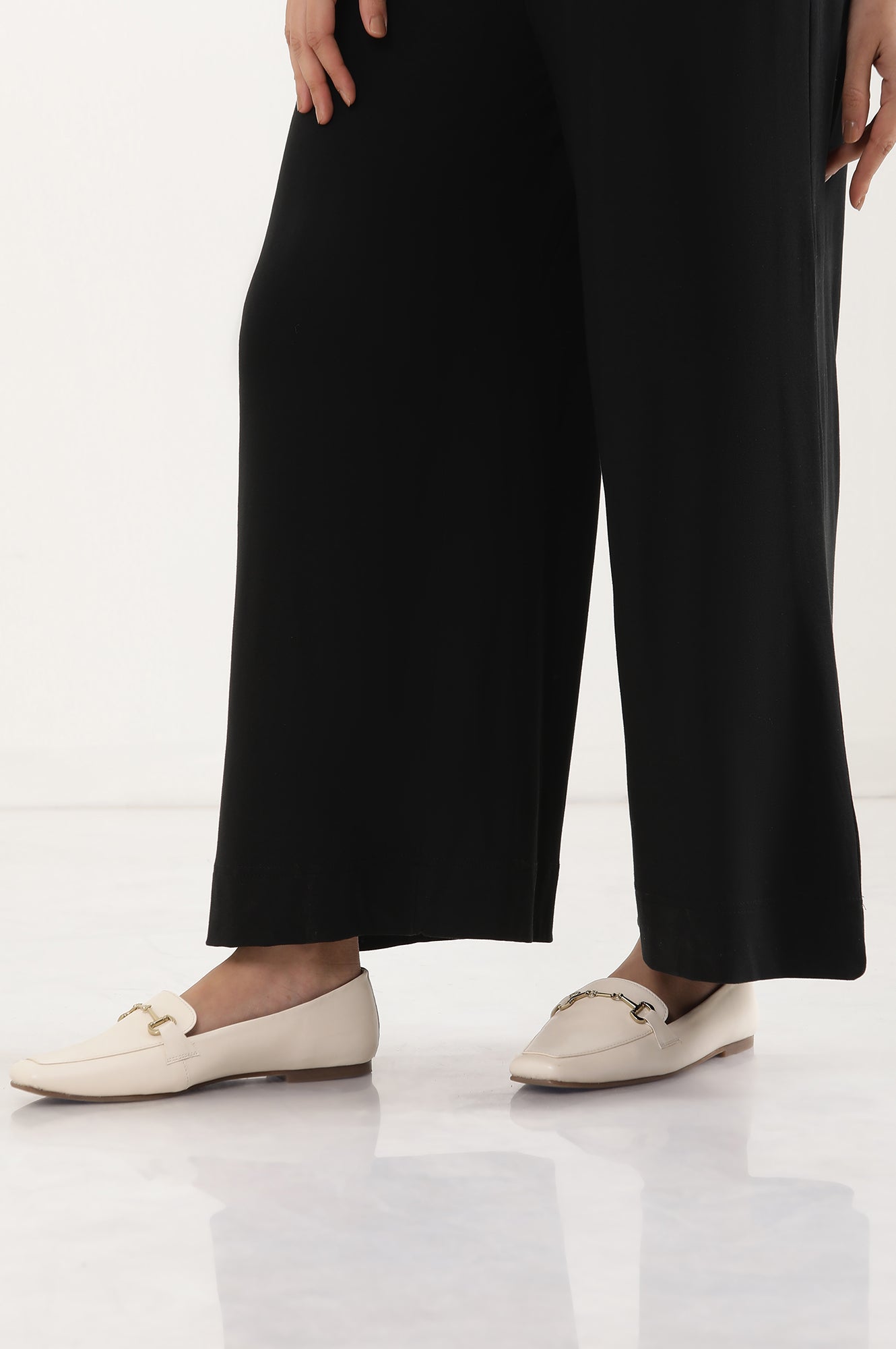 Black Flared Pants with Smoked Waistbelt