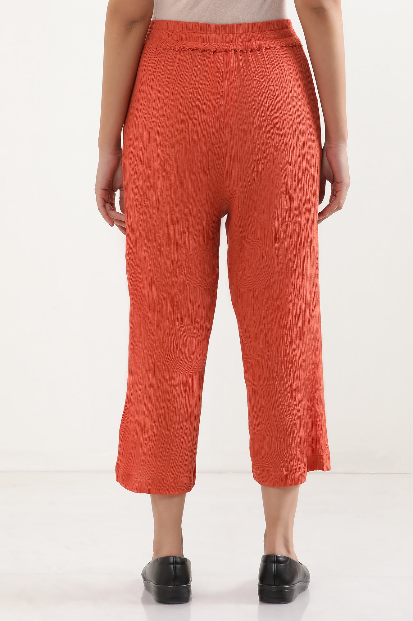 Rust Orange Cropped Crinkle Culottes