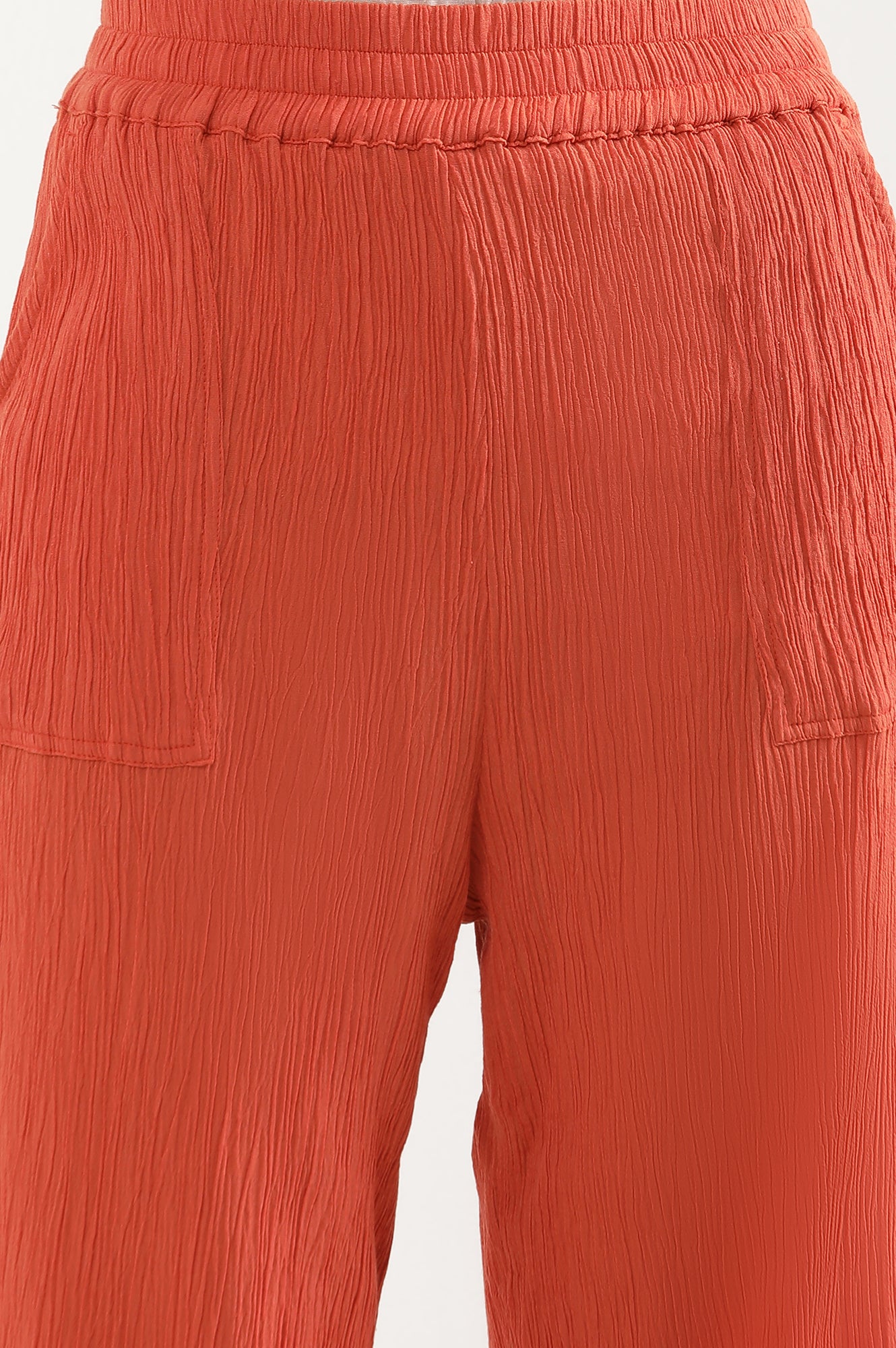 Rust Orange Cropped Crinkle Culottes