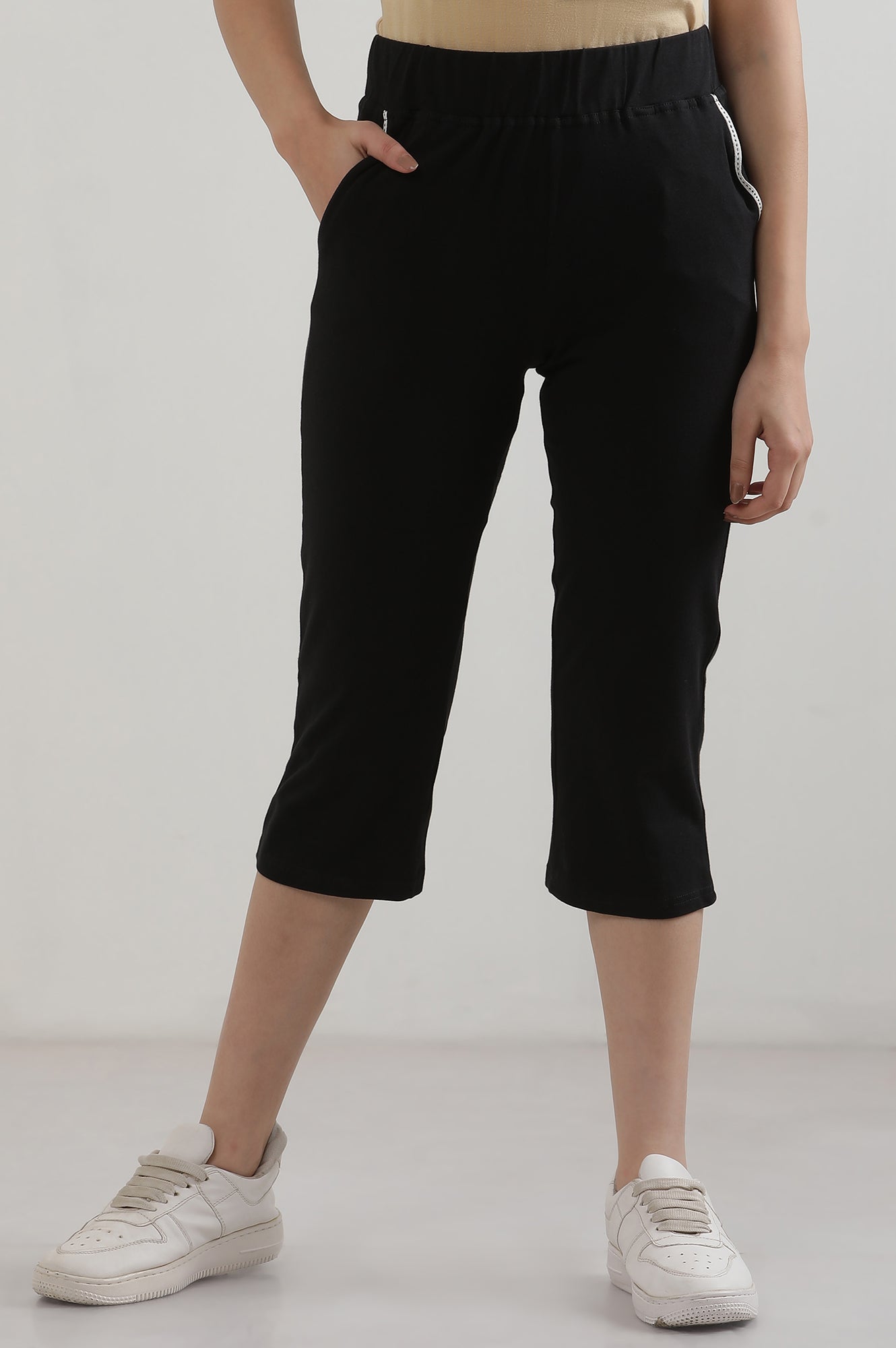 Black Solid Cotton Blend Straight Palazzos &amp; Culottes