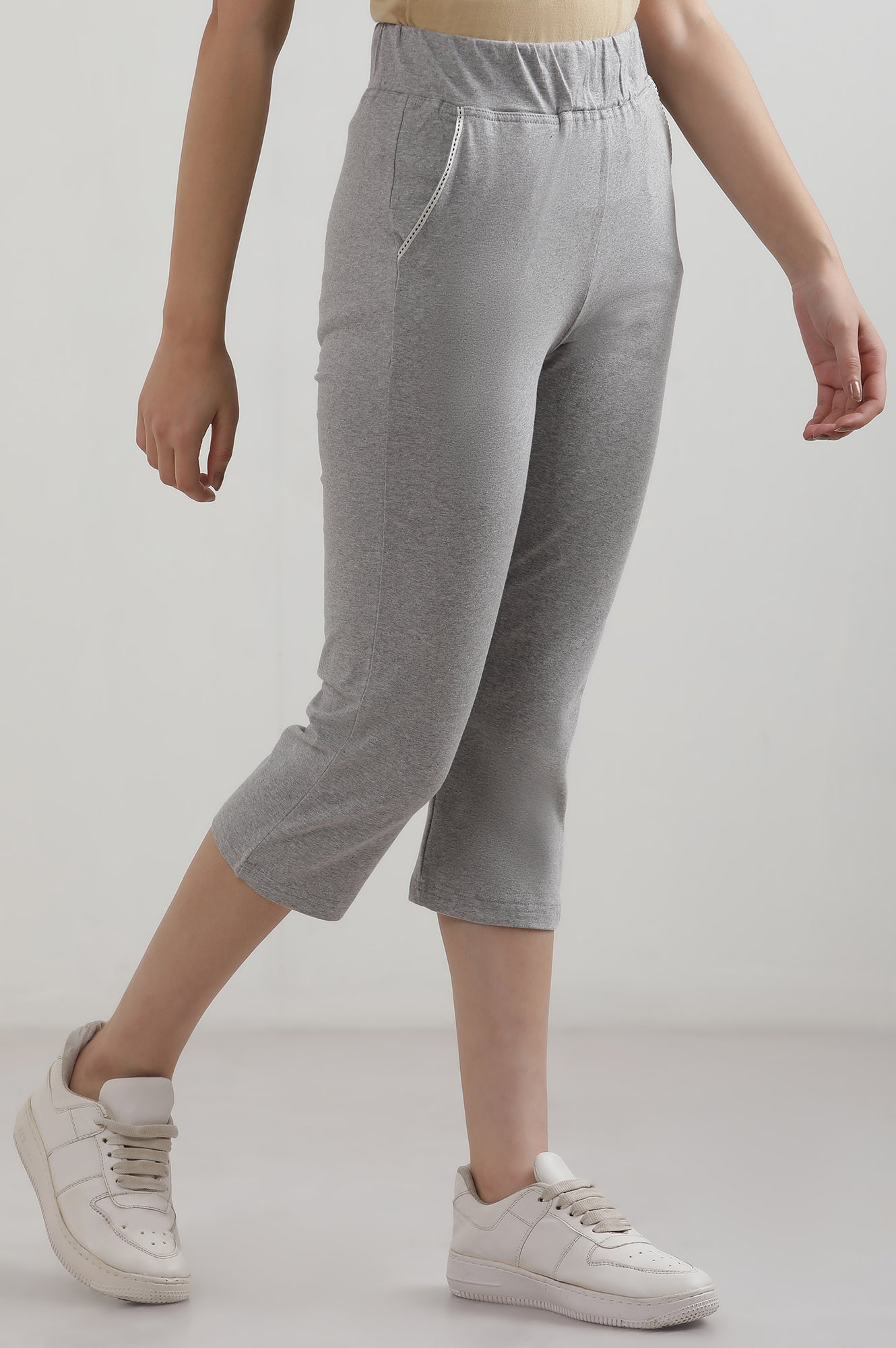 Grey Solid Cotton Blend Straight Palazzos &amp; Culottes