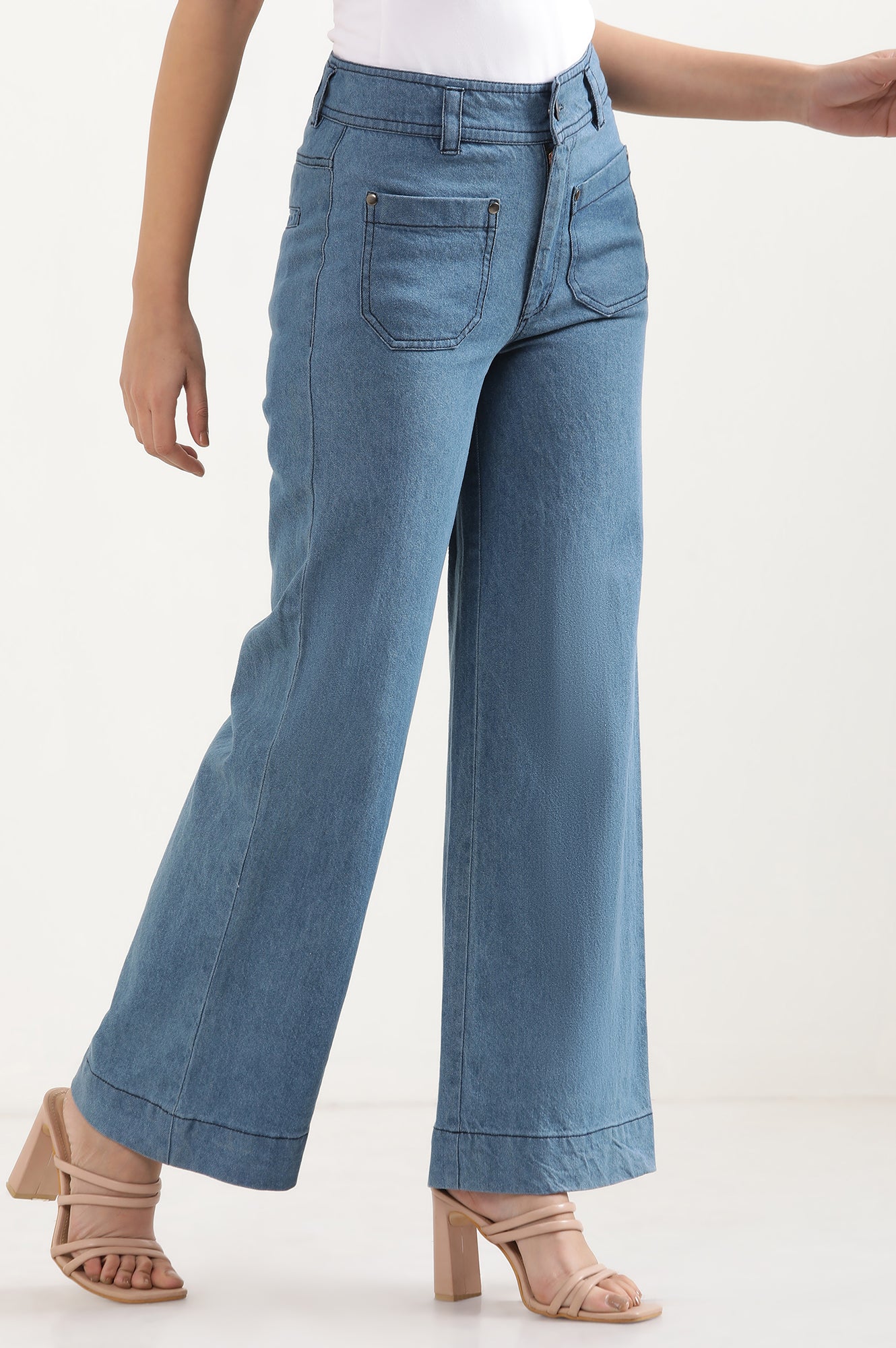 Light Blue Denim Flared Pants