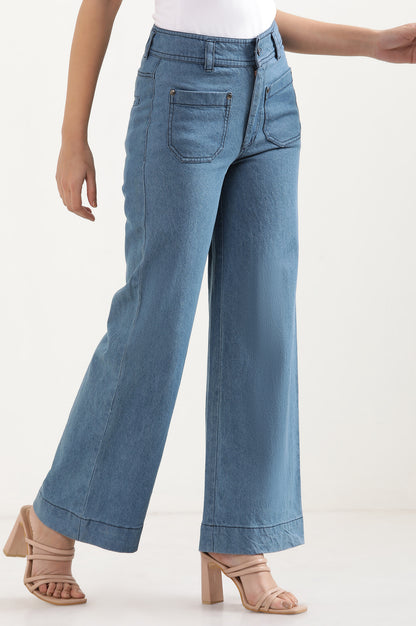 Light Blue Denim Flared Pants