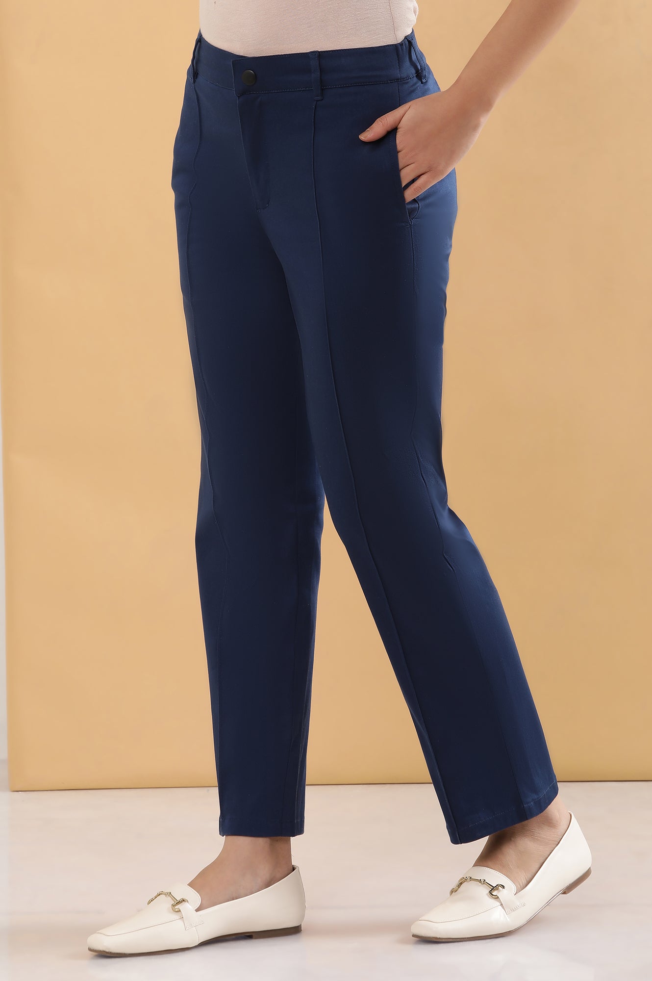 Blue Pintuck Straight Fit Slim Pants