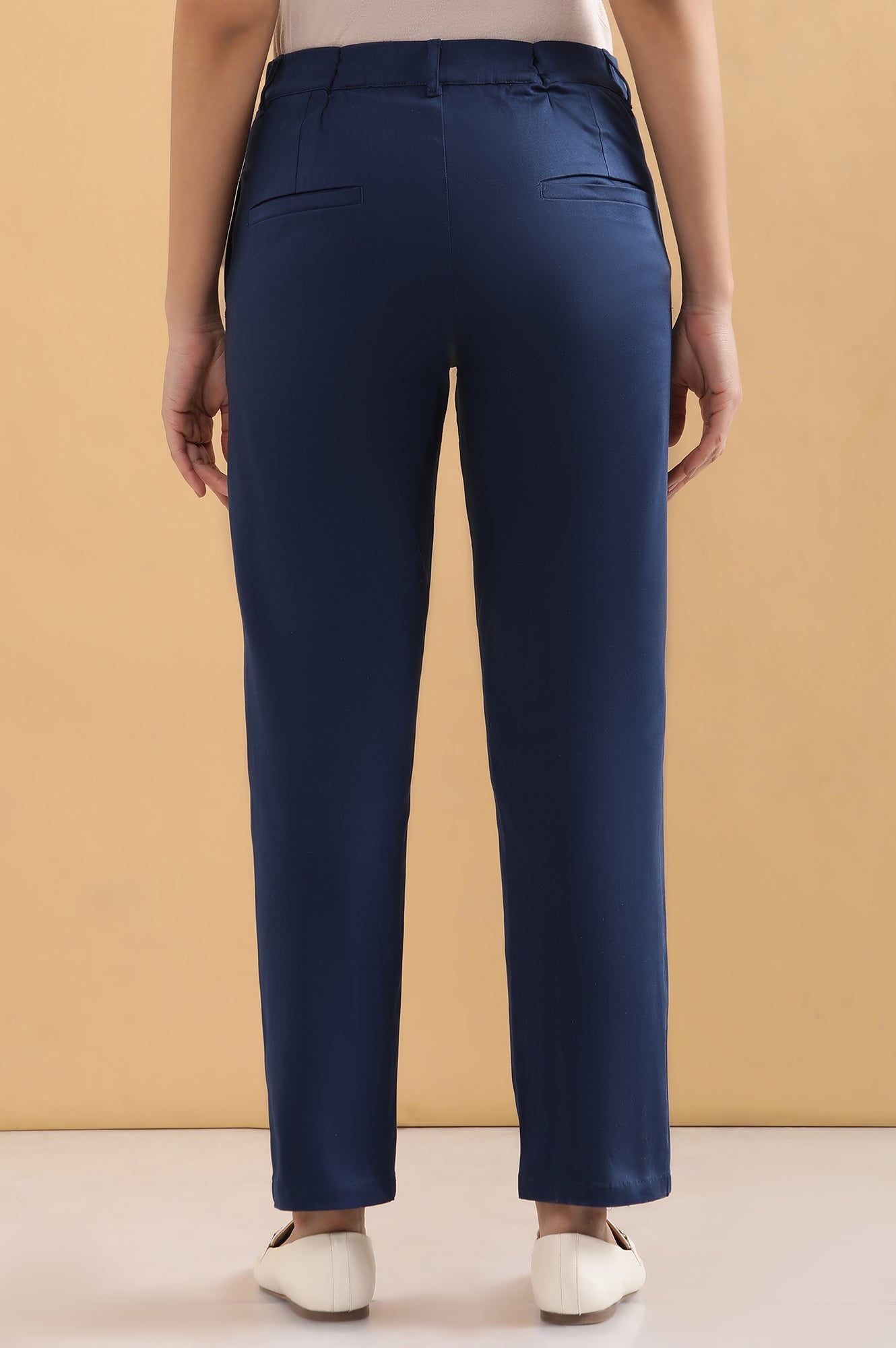 Blue Pintuck Straight Fit Slim Pants