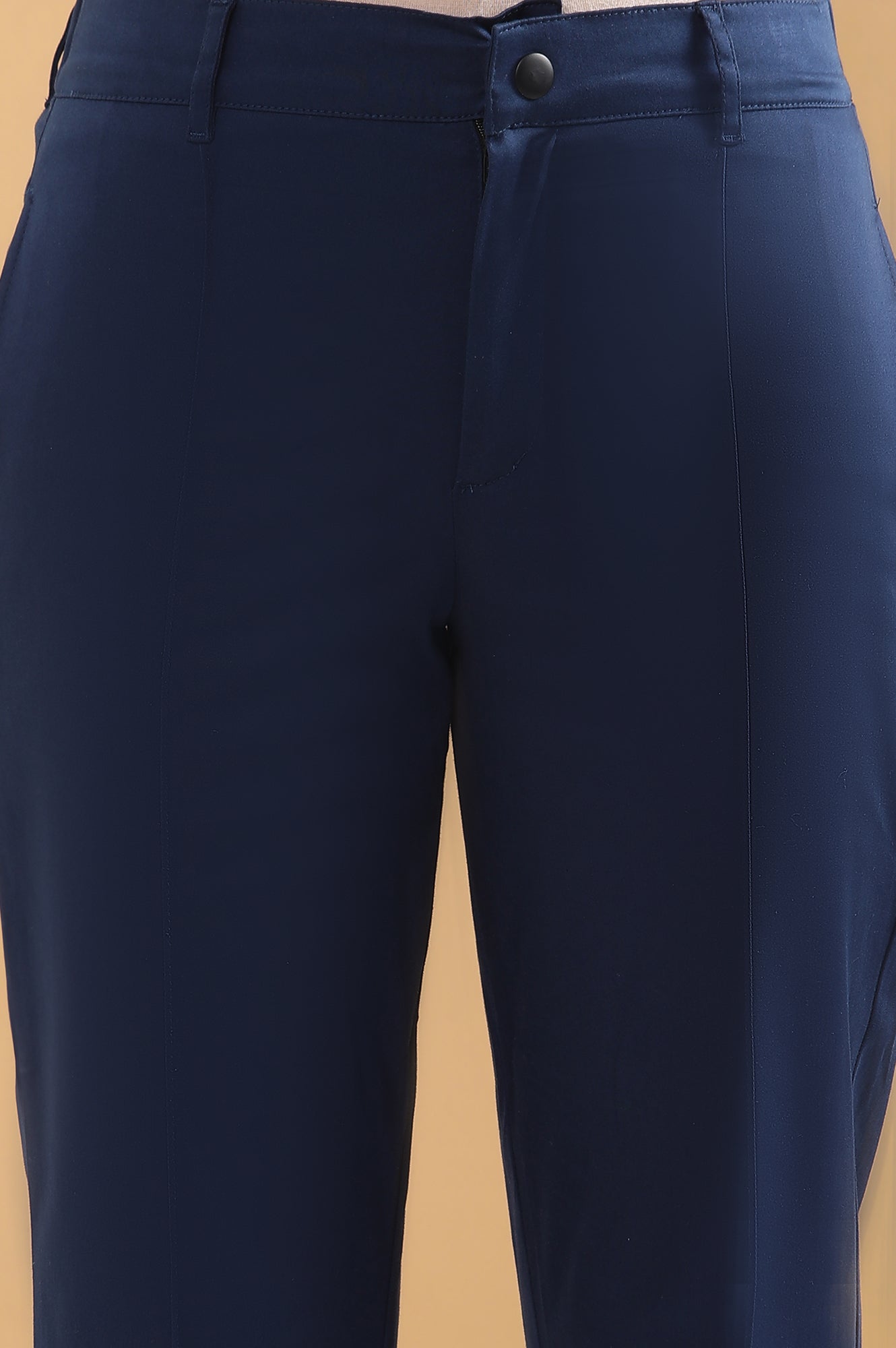 Blue Pintuck Straight Fit Slim Pants