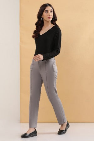 Black Pintuck Straight Fit Slim Pants