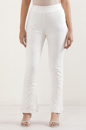 White Floral Net Boot Cut Pants