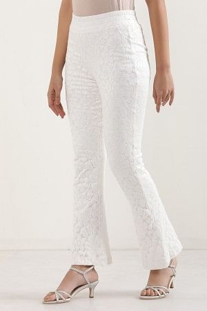 White Floral Net Boot Cut Pants