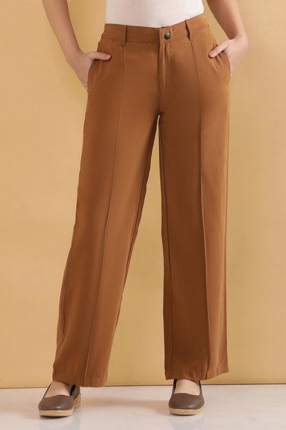 Brown Pintuck Parallel Pants