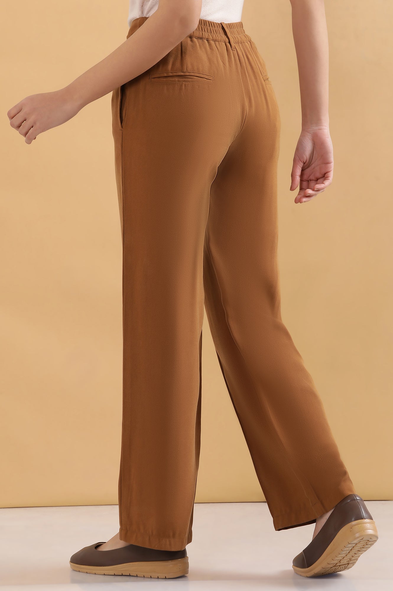 Brown Pintuck Parallel Pants