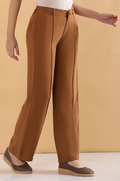 Brown Pintuck Parallel Pants