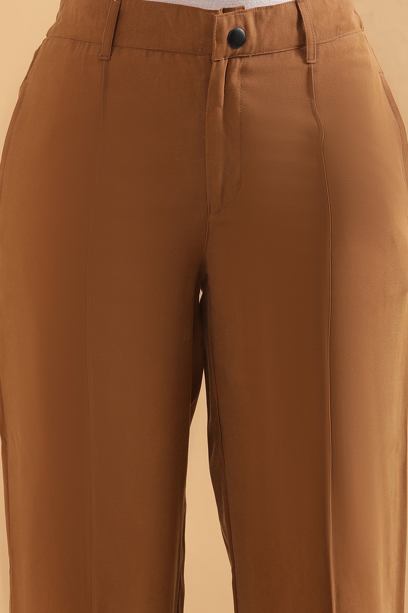 Brown Pintuck Parallel Pants