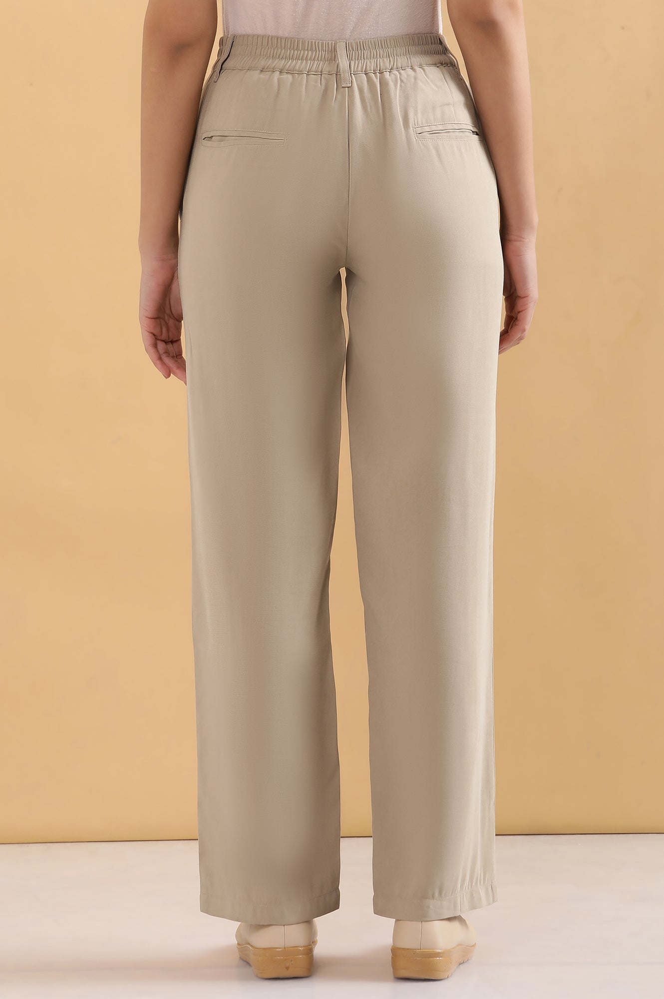 Beige Pintuck Parallel Pants