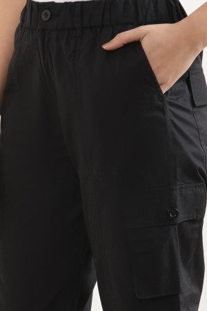 Black Eight Pockets Cotton Cargo