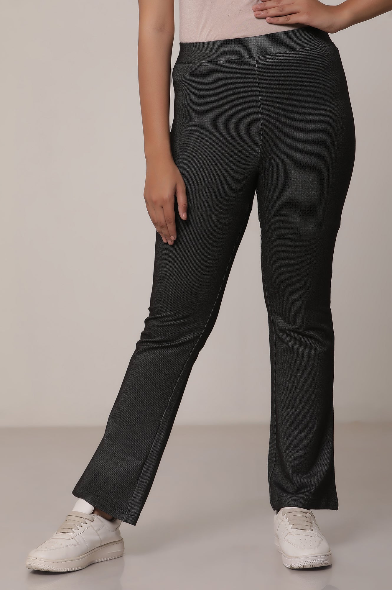 Black Solid Cotton Blend Flarred Trousers &amp; Pants