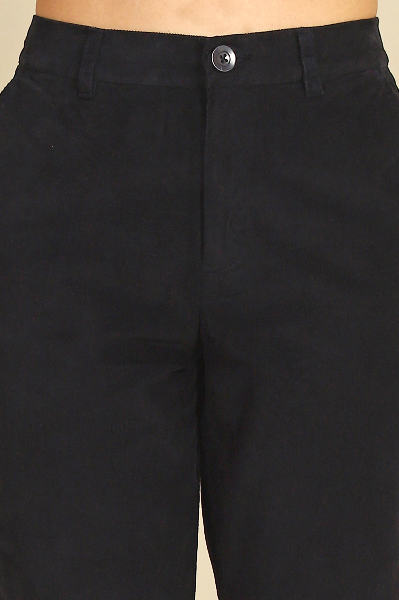 Blue Solid Cotton Blend Straight Trousers &amp; Pants