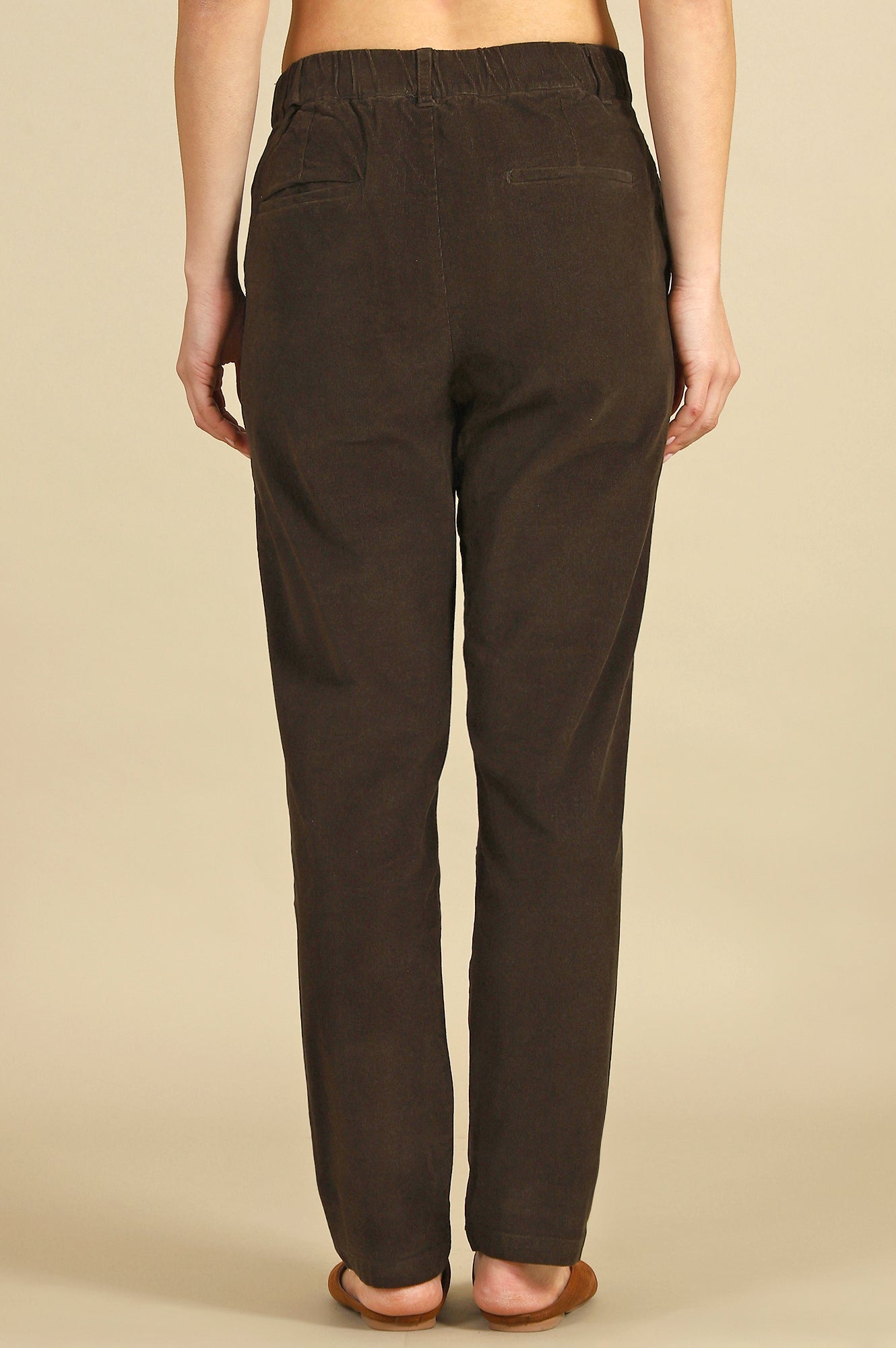 Green Solid Cotton Blend Straight Trousers &amp; Pants