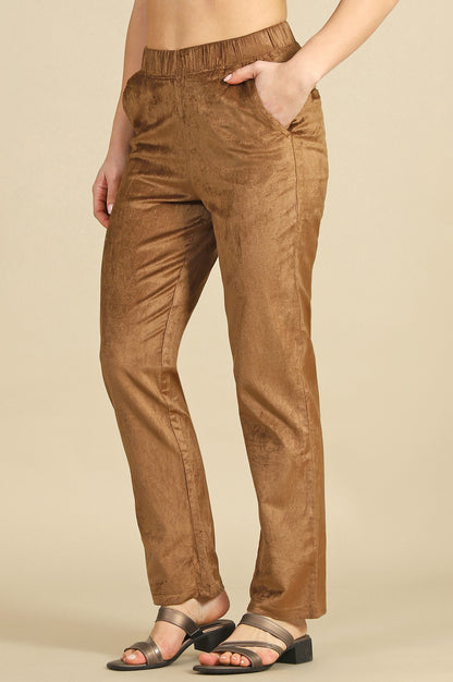 Gold Solid Straight Trousers &amp; Pants