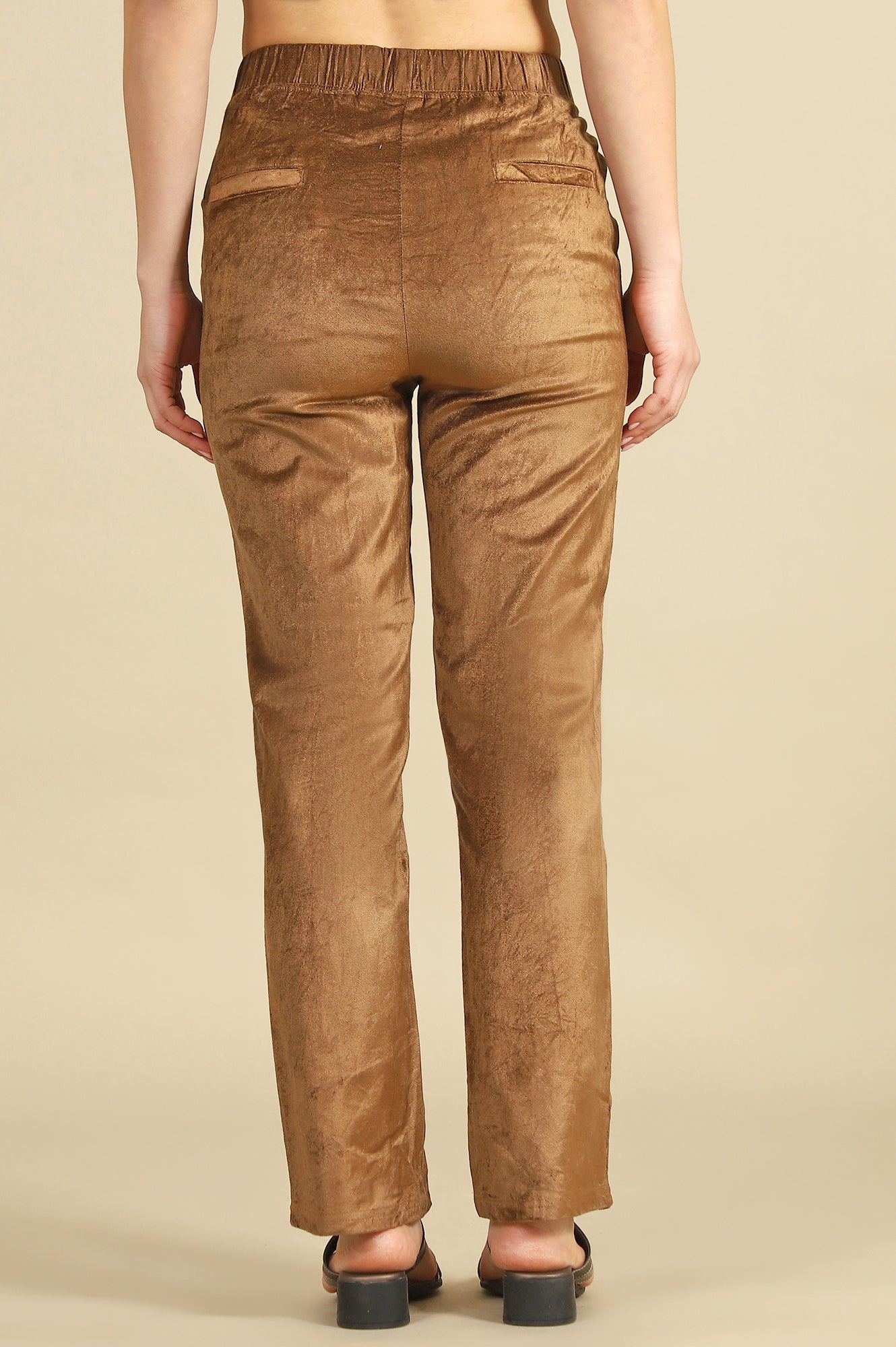 Gold Solid Straight Trousers &amp; Pants