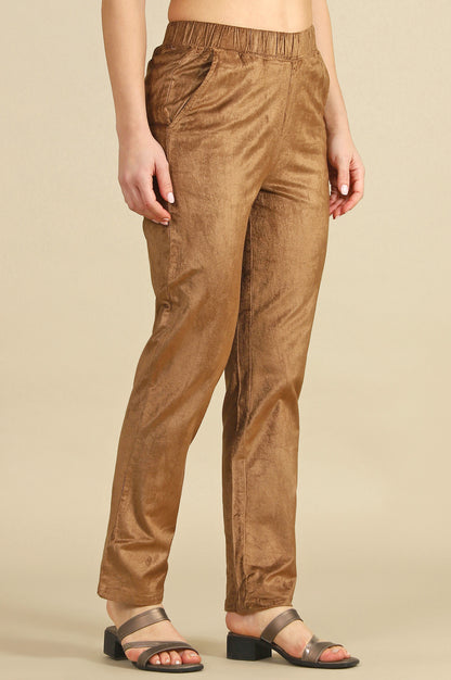 Gold Solid Straight Trousers &amp; Pants