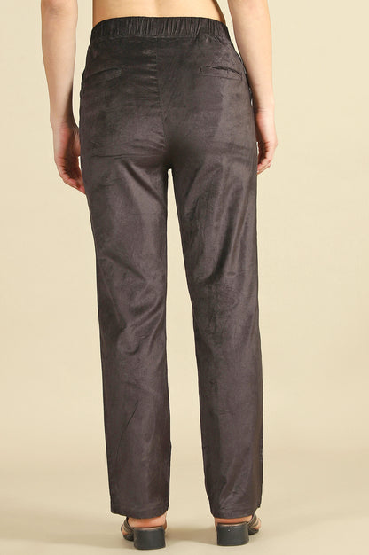 Grey Solid Straight Trousers &amp; Pants